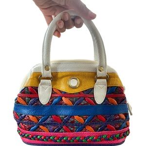 Mini 1980s Vintage Crossbody Bag Multicolored Zip with Detachable Strap/Hardware